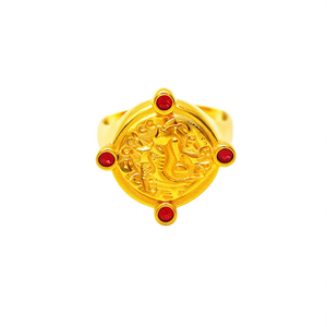 แหวนแฟชั่นชุบทอง PVD สแตนเลสสตีล 316L ทนทาน ประดับด้วยพลอยสีแดง - Product Image 2