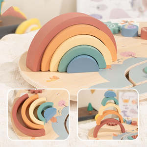 Planche d'activités <span class=keywords><strong>en</strong></span> <span class=keywords><strong>bois</strong></span> pour bébé avec engrenages empilables arc-<span class=keywords><strong>en</strong></span>-ciel et abaque pour les tout-petits, planche d'activités sensorielle éducative Montessori pour enfants - Product Image 3