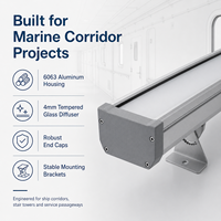 Luminaire LED Tri-proof OEM pour couloir marin, diffuseur en verre trempé de 4 mm, boîtier en aluminium IP66, garantie 5 ans, passerelles de navires
