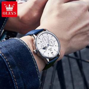 2922 Nuevo Reloj Cronógrafo de Cuarzo para Hombre con Fase Lunar, Calendario, Correa de Cuero, Reloj de Pulsera Original a Prueba de Agua, Reloj de Moda - Product Image 6