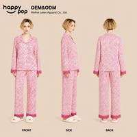 Nouveautés OEM ODM Vente en gros Faible MOQ Logo personnalisé Couleur Manches longues Vêtements de nuit Automne Vintage Ensemble de pyjama imprimé léopard pour femmes