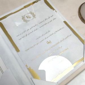 Invitación de boda personalizada con monograma en lámina dorada, acrílico, Trouwkaart, folio de terciopelo blanco indio y <span class=keywords><strong>código</strong></span> QR, juego de invitaciones de boda modernas y lujosas - Product Image 3
