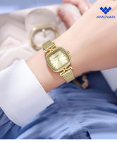 Montre à quartz pour femmes avec bracelet en acier inoxydable et logo personnalisé à l'arrière, affichage manuel, sélection du mouvement à quartz, montre carrée