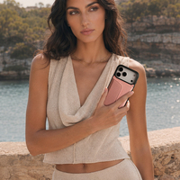 Étui de téléphone portable en cuir véritable grainé de haute qualité avec porte-cartes magnétique, long cordon et logo personnalisé