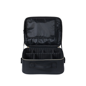 Sac de rangement pour pinceaux de maquillage noir haut de gamme, grande capacité, couleur unie, PVC, poignée souple, fermeture à rabat, étui cosmétique pour usage quotidien - Product Image 1