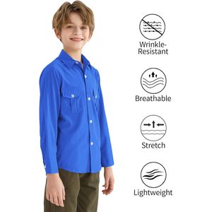 Chemise habillée à manches longues pour garçons Qbk, tissu Oxford, poche poitrine, coupe classique, pour uniforme scolaire - Product Image 5