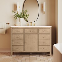 Meuble-lavabo de salle de bain moderne en chêne imperméable avec miroir intelligent à éclairage LED, ensemble de meubles de salle de bain personnalisable