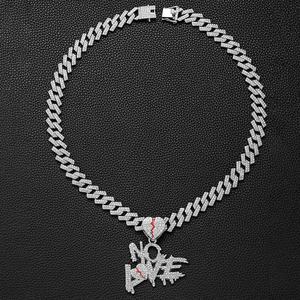 Chaîne cubaine glacée avec alliage et strass brillants, collier avec pendentif lettre <span class=keywords><strong>NOLOVE</strong></span> hip hop - Product Image 5