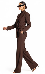 Chocolate Brown Double Breasted Blazer Wide Leg Pants <b>Set</b> Elegant Tailored Pantsuit Chic Formal <b>Office</b> Wear Business Outfit - Product Image 2