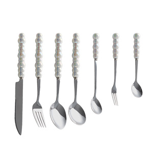 Juego de Cuchillos, Tenedores, Cucharas y Palillos de Acero Inoxidable con Mango de Perlas, Acabado Espejo, Estilo Nórdico Occidental, de Lujo Ligero - Product Image 5