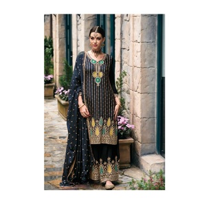 Chinon lourd avec broderie travail Salwar costume pour les femmes fête et Festival porter disponible au prix d'exportation - Product Image 1