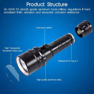 Xách tay chuyên nghiệp dưới nước 80m lặn ánh sáng có thể sạc lại pin T6 LED lặn Đèn pin 1000lm Hộp quà tặng bao bì - Product Image 3