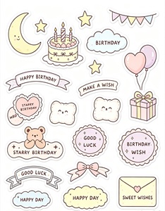 Custom decorative Birthday Stickers Set cute stickers for girls with Cake Cupcake <b>Lollipop</b> <b>Hearts</b> and Wishes - Product Image 2