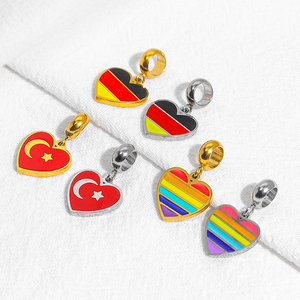 Liontin jimat baja tahan karat bendera Amerika ornamen jimat Enamel patriotik berbentuk hati jimat 18k liontin halus berlapis emas - Product Image 5