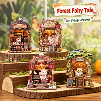 Magnet Kulkas Book Nook Kayu DIY 3D Kit Grosir Set Puzzle Dekorasi Buatan Tangan Pemandangan Peri Hutan Pondok Toko Roti Kedai Kopi