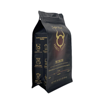Sac d'emballage pour café à fond plat noir mat imprimé sur mesure avec fermeture éclair pour grains de café