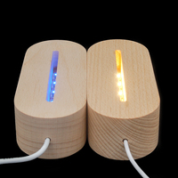 Meilleure vente de veilleuse LED moderne et imprimée en 3D avec base en bois ovale USB DIY pour chambre d'enfants, salon, usage résidentiel