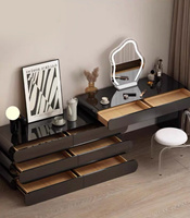 Coiffeuse moderne personnalisée avec miroir sur pied et éclairage Garde-robe en PVC Meubles en bois pour femmes filles Application pour la chambre à coucher