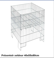 Corbeille de présentation commerciale pliable en métal blanc pour supermarché, épicerie et stockage en vrac
