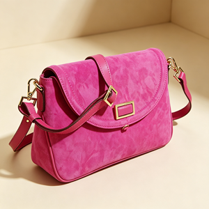 Sac bandoulière rose vif en daim pour femme, sac à rabat en matériaux mixtes, sac à main quotidien avec sangle réglable - Product Image 5