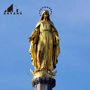 Statue de la Vierge <span class=keywords><strong>Marie</strong></span> en bronze coulé grandeur nature pour décoration extérieure d'église, sculpture religieuse catholique en métal faite <span class=keywords><strong>à</strong></span> la main avec couronne d'étoile et halo - Product Image 3
