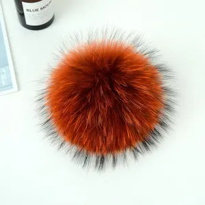 13CM 15CM KAZUFUR Factory Price Real Fur Pom Ball For Hats Raccoon Fur Balls With Snap Button For Beanie