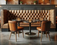 Rétro américain Bois Orange Cuir Fast Food Restaurant Diner Booth Seating Sofa Cafe Round Dining Table and Chair Set for Sale