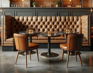 Mỹ Retro Gỗ Cam Da Thức Ăn Nhanh Nhà Hàng <span class=keywords><strong>Diner</strong></span> Gian Hàng Chỗ Ngồi Sofa Cafe Vòng Bàn Ăn Và Ghế Đặt Cho Bán - Product Image 4