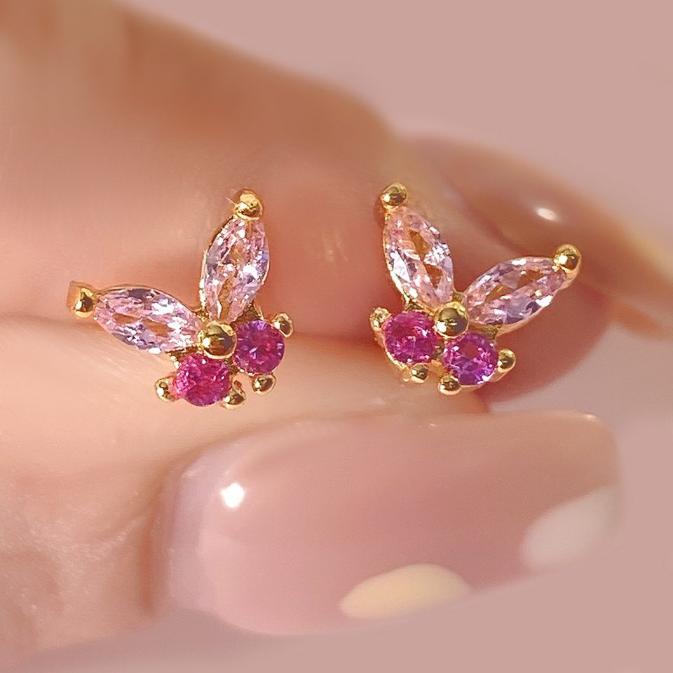 Foxi Factory Wholesale Price Fashion Stud Earrings Aretes Real Gold Plated Cute Butterfly Earrings For Girls