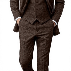 Costume de marié sur mesure 3 pièces respirant avec fermeture éclair en polyester/coton pour homme, style business décontracté - Product Image 3