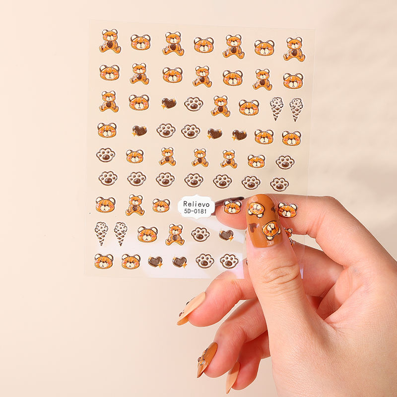 2023 Valentine's Day Flower Cute Bear Nail Decoration Decals 5d Nail Sticker Nail Art Supplies Colorful Embossed Flower 