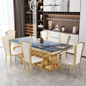 <span class=keywords><strong>Tavolo</strong></span> <span class=keywords><strong>da</strong></span> <span class=keywords><strong>pranzo</strong></span> in <span class=keywords><strong>marmo</strong></span> rettangolare di lusso moderno con gambe in acciaio inossidabile <span class=keywords><strong>oro</strong></span> - Product Image 3