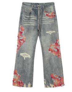 Jeans de Mezclilla Anchos y Holgados de Pierna Ancha, Estilo Vintage Informal, Estampado de Nubes al Atardecer, ODM/OEM, Personalizados, 100% Algodón, Corte Medio - Product Image 2