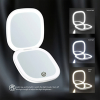 Miroir de maquillage portable LED carré sur mesure de haute qualité avec double éclairage et double lampe pliable