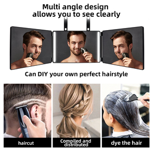 Bán buôn có thể điều chỉnh gấp gấp trifold 360 độ với ánh sáng <span class=keywords><strong>LED</strong></span> <span class=keywords><strong>3</strong></span> Bảng điều khiển cách gương cho tự cắt tóc - Product Image 2