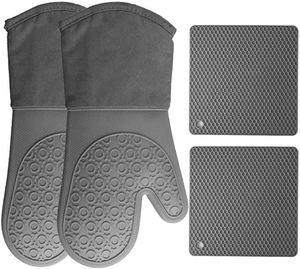 Custom Extra Large <b>Waterproof</b> <b>Silicone</b> Oven Mitt Set BBQ Glove Long Gloves for Cooking and Baking - Product Image 3