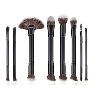Juego de 8 <span class=keywords><strong>brochas</strong></span> de doble punta con mango negro para contorno, delineador líquido de cejas, sombra de ojos, difuminado de ojos y mejillas, y corrector - Product Image 1
