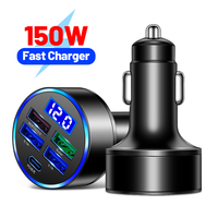 Pengisi daya cepat mobil, disesuaikan dengan LED 150W 5 Port USB QC3.0 PD pengisian cepat adaptor mobil untuk ponsel tipe C pengisi daya mobil