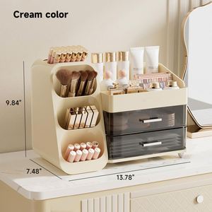 Dustproof Stocked Modern Rectangle Injection Molded ABS+PET Plastic Bathroom <b>Makeup</b> Storage <b>Box</b> Cosmetics Organizer 35x19x25cm - Product Image 4