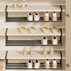 Extendable <b>Shoe</b> <b>Rack</b> With Hanging Shelves No Drill Space Saving Cabinet Organizer For Bedroom Storage White And Black - Product Image 4