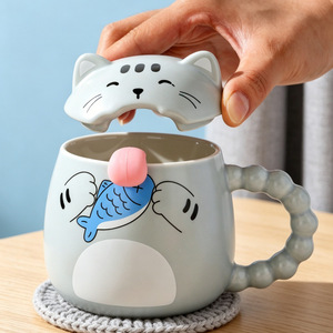 Tazza in Ceramica a Forma di Gatto con Coperchio e Cucchiaio, <span class=keywords><strong>Design</strong></span> <span class=keywords><strong>Creativo</strong></span> Personalizzato per Ufficio e Casa, Ideale per Colazione - Product Image 3