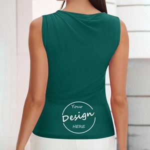 Women's Summer New Arrival Irregular Pleated Casual Tank <b>Top</b> Custom Blank Elastic Solid Color <b>Sleeveless</b> Streetwear Tank <b>Top</b> - Product Image 6