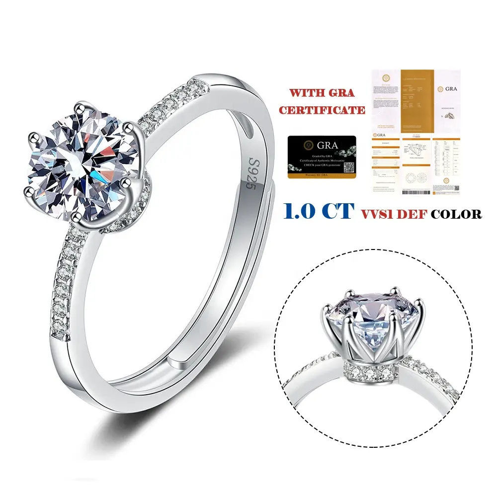 2023 Fashion Custom Sterling Silver Moissanite Rings Diamond Wedding Jewelry 925 Sterling Silver Ring For Women Engagement