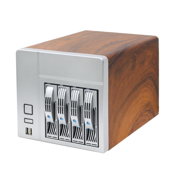 4-Bay Hot-Swap NAS Case (Wood Grain Print) - Mini-ITX 170x170mm, 3.5"/2.5" SSD/HDD, 0.8mm SGCC Chassis, SATA3.0