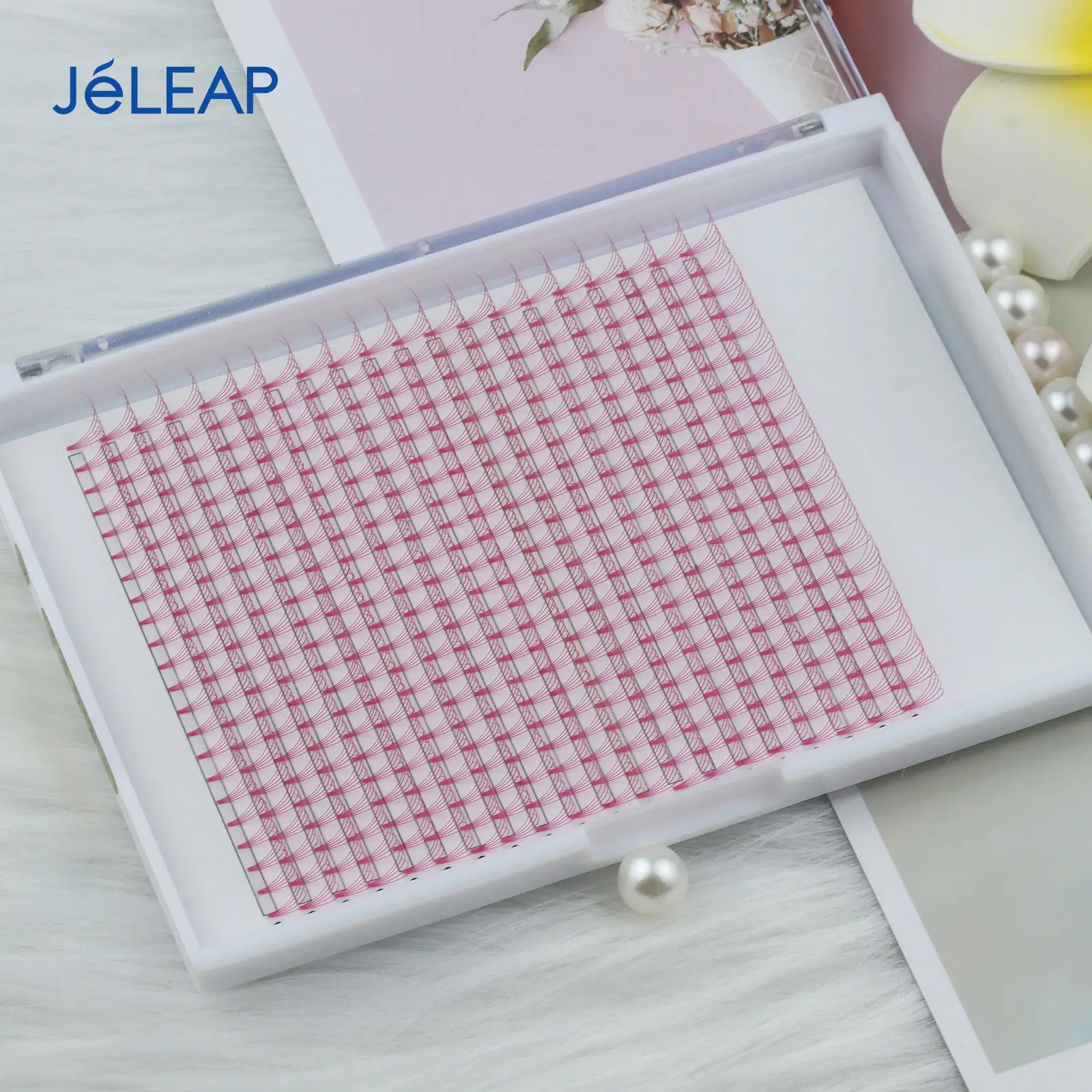 Jeleap 5d premade fans estensioni ciglia fan ciglia premium 20 linee private label 0.10mm ciglia di colore rosa