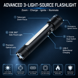 WOSEN 20W White Laser 3 Source Strong <b>Light</b> Ignition <b>LED</b> Torch zoomable 1500m Dual Switch COB Side Outdoor Survival Flashlight - Product Image 5