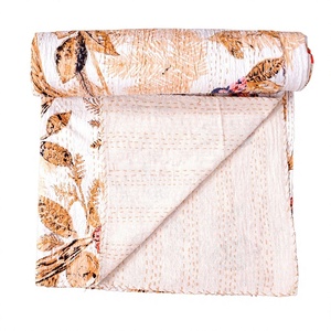 Meilleures ventes : Couvre-lit Kantha imprimé hibou fait main, vintage, écologique, toutes saisons, double taille, 100% coton biologique - Product Image 1