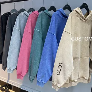 High Quality Cotton Print Plus Size 350gsm Heavy Weight Acid Washed Hoodie Sweatshirt Blank Graphic Hoody Wholesale
