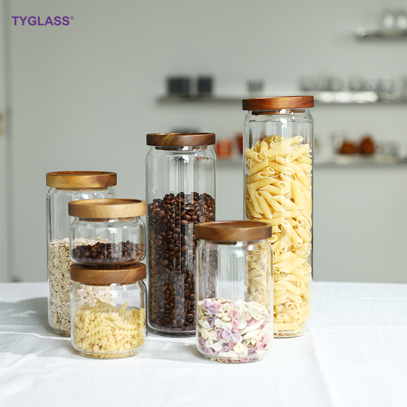 glass jars amber wooden lid