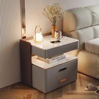 Table de chevet moderne de luxe en bois massif avec lampe tricolore, charge sans fil, multifonctionnelle pour appartement, hôtel, studio